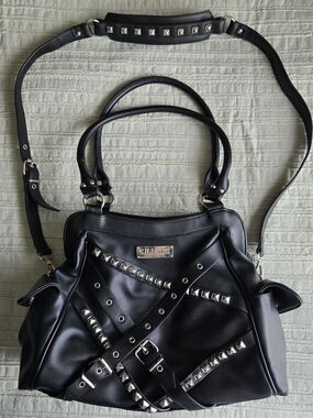 Killstar Pendulum Black Studded Shoulder Bag with Silver Hardware